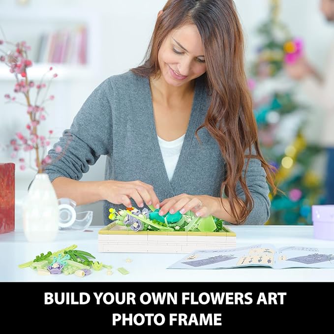 Flowers Building Set for Adults, Compatible with Lego Flowers Roses Plants Picture Frame, Botanical Collection Wall Art Home Office Decor, Ideas Gift Building Toy for Boys Girls (683 PCS)