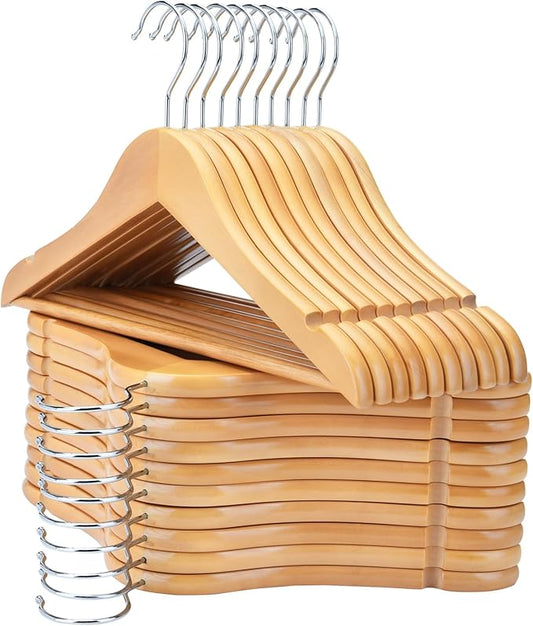 FairyHaus Kids Hangers 20 Pack 12.8 Inch, Natural Wooden Baby Hangers for Closet, Anti-Rust 360° Swivel Hook, Notches & Smooth Finish, Durable and Strong Childrens Hangers for Clothes