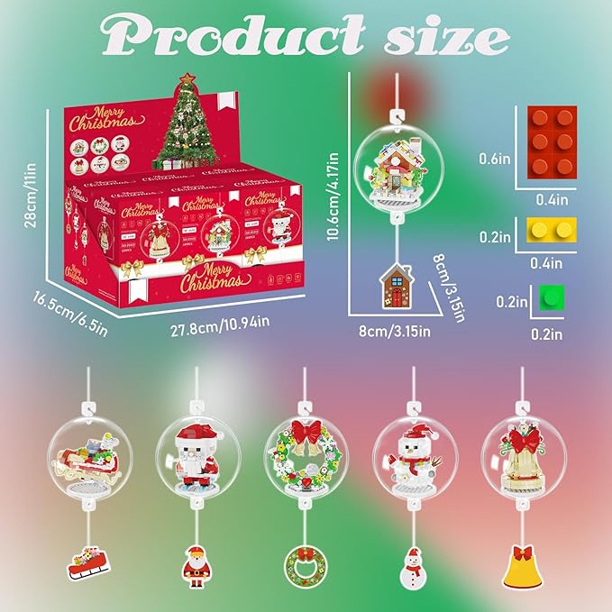 BADHACK 6 Pack - 2024 Christmas Ornaments Micro Building Blocks Sets - Xmas House Santa Claus Snowman Wreath Sleigh Bells Mini Building Toys - Christmas Ornaments for Kids Adults - 1494 PCS