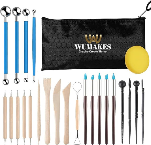 Clay Tools Kit, 25-Piece Pottery Tools with Storage Bag, Air Dry Clay Tools for Kids & Adults, Polymer Clay Tools for Pottery, Dotting, Modeling, Carving, Shaping and Crafting