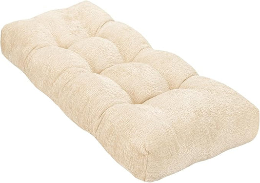 Bench Cushion 45 Inch - Luxury Chenille, High-Density Memory Foam, Non-Slip Bottom, Soft Durable Indoor Tufted Long Seat Cushion for Window Garden Furniture (Ivory, 45x18x4 Inch)