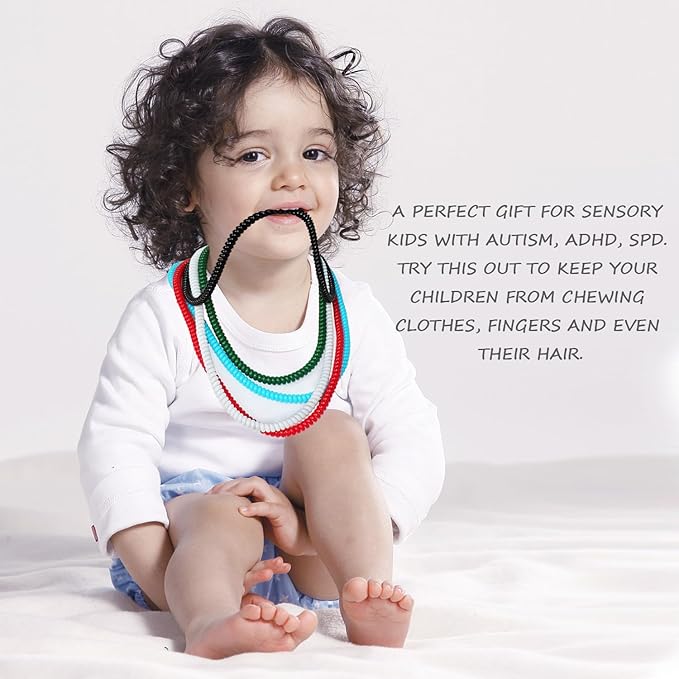 Sensory Chew Necklaces for Boys Girls, 15 Pack Stretchy Chewy Necklace Coil Bracelets for Kids with Autism Anxiety ADHD SPD, Sensory Chew Toys Reduce Chewing Biting Fidgeting for Adult Chewer