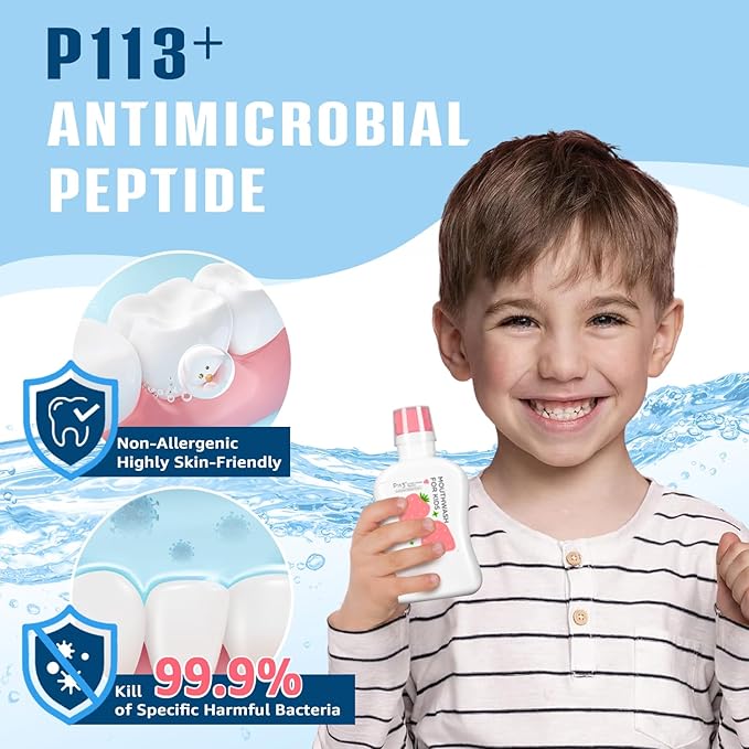 Kids mouthwash, Alcohol Fluoride Free Mouthwash for Kids, Natural P113+, Grape Flavor, 11.08 fl oz