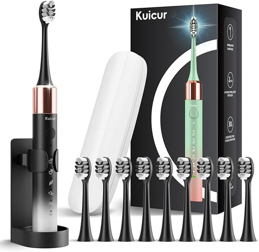Electric Toothbrush for Adults and Kids, Comes with 10 Brush Heads & Travel Case, 5 Modes with 2 Minutes Built in Smart Timer, One Charge for 90 Days, 42,000 VPM Motor