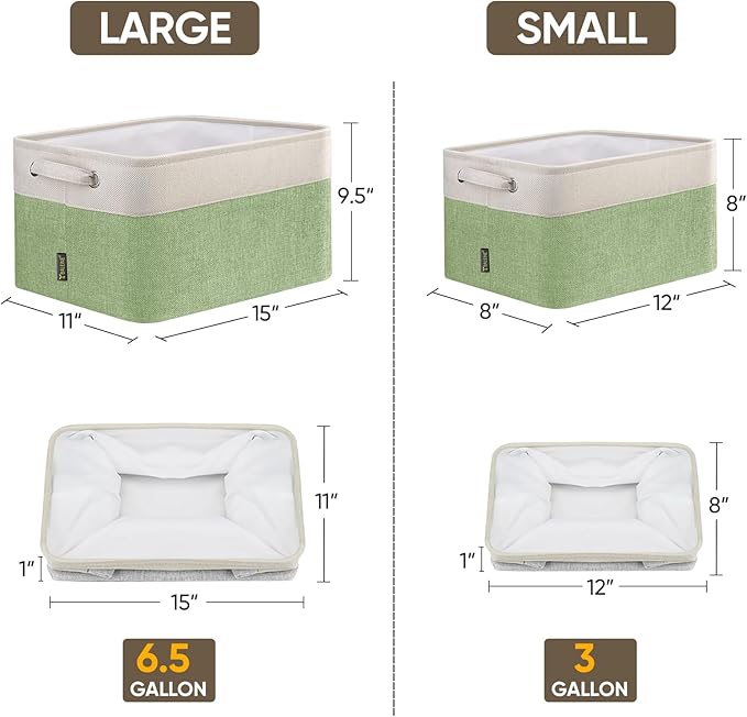 BALEINE 2 Pack Fabric Storage Bins for Shelves, Linen Storage Baskets for Organizing, Decorative Closet Bins for Clothes, Home (Green, 15''x11''x9.5'')