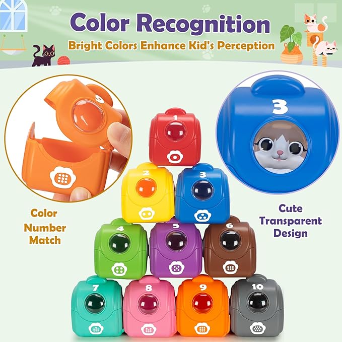 Learning Toys for 1 2 3 Year Old Boys Girls, 20 Pcs Cat Toys for Toddlers 1-3, Kitten Finger Puppet Games, Counting Matching Sorting Motor Educational Playset, Gifts for Baby Toddlers Age 12-18 Months