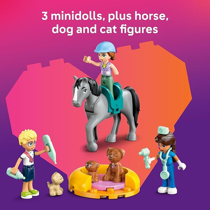 LEGO Friends Horse and Pet Vet Clinic -Veterinarian Playset for Kids, Girls and Boys, Ages 7+ - Toy Building Set for Pretend Play with 3 Minidolls, Horse Toy, Dog, and Cat - Gift Idea - 42651