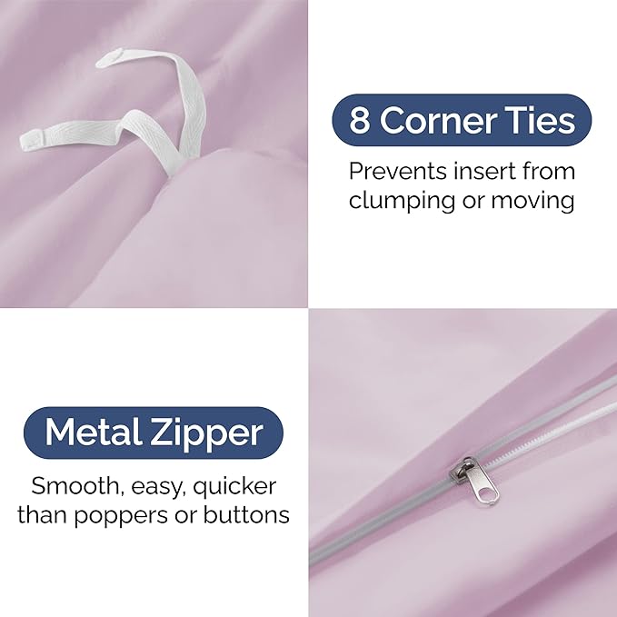 Duvet Cover King Size Set - Extra Soft King Size Duvet Cover 104 x 90 with 2 Pillow Shams - Hotel Luxury Easy Care & Fade Free w/Zipper Closures & Ties - Comfy Breathable Bedding Set (Light Lavender)