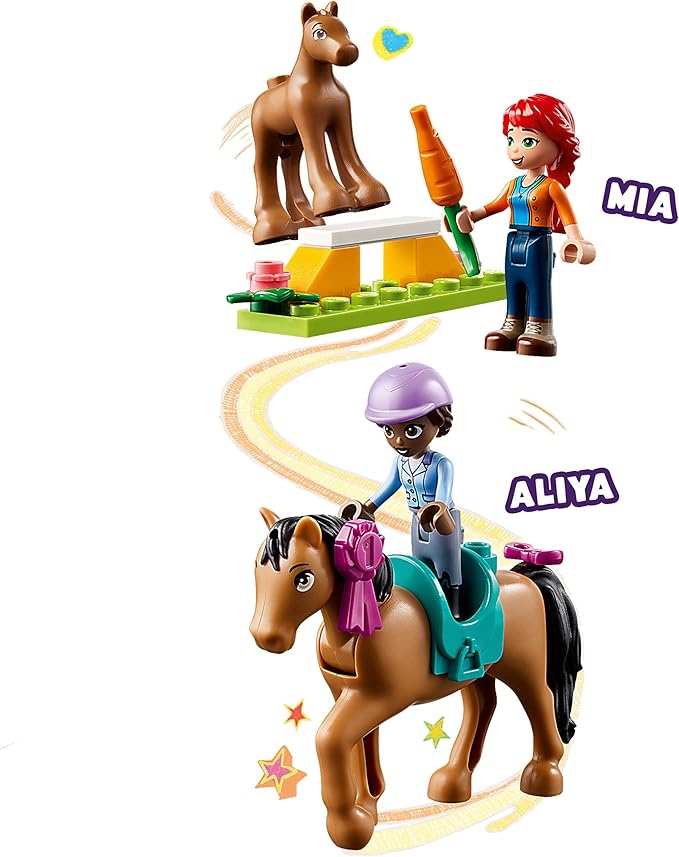 LEGO Friends Riding School Set with 2 Toy Horses, Aliya and Mia Mini Dolls, Riding Stable and Horse Toy, Animal Care Gift for Children, Girls and Boys from 4 Years 41746