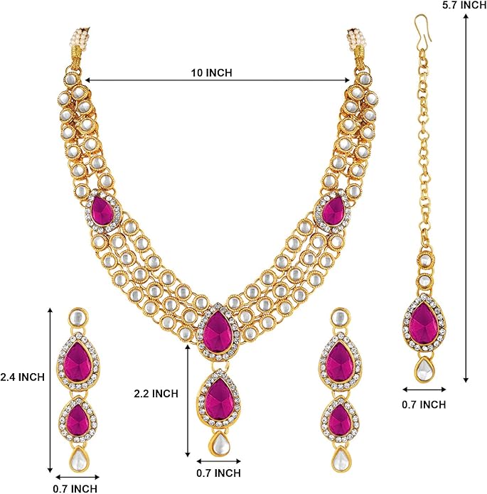 Aheli Indian Traditional Bollywood Kundan Maang Tikka Earrings Necklace Set Ethnic Jewelry Gift for Women Green Blue