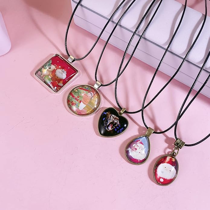 Bezel Pendant Trays Gold and Sliver, Rhinestone Bezel Pendants Trays for DIY Jewelry Craft Making, Picture Necklace Pendant Trays with Clear Glass Cabochons and Chains