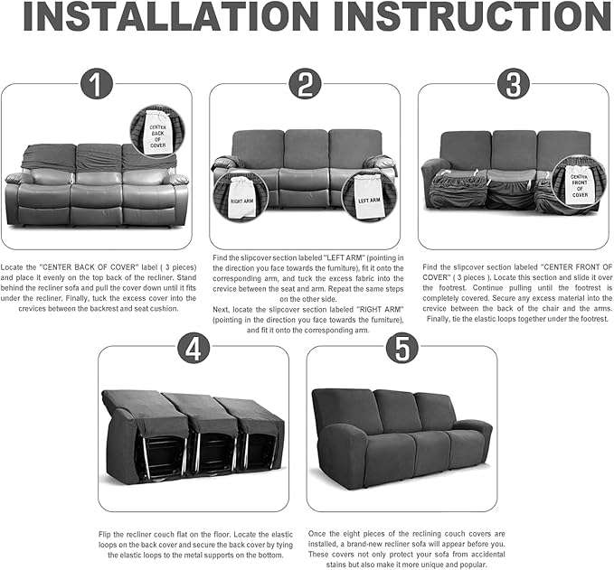NORTHERN BROTHERS Stretchy Recliner Sofa Covers 3 Seater, Couch Cover Recliner Sofa 3 Cushions, Sofa Recliner Covers, Dark Blue