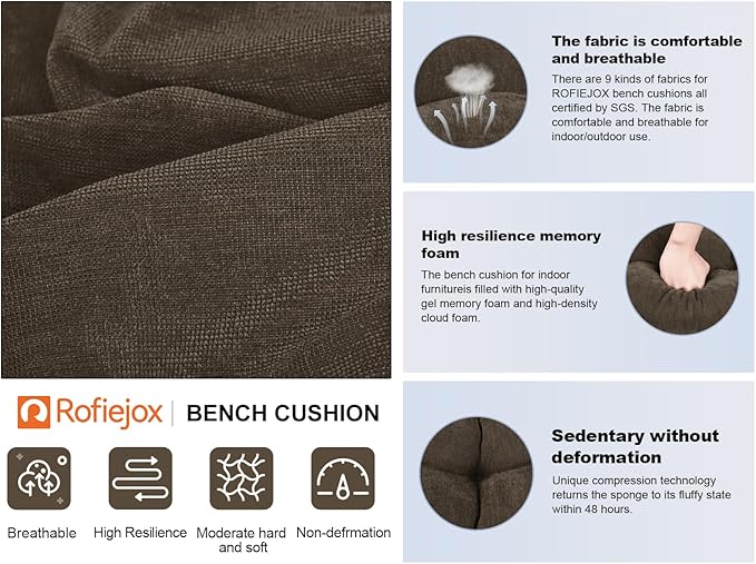 Bench Cushion 36 Inch - Chenille, High-Density Memory Foam, Non-Slip Bottom, Soft Durable Indoor Tufted Long Seat Cushion for Window Garden Furniture (Deep Brown, 36x14x4 Inch)