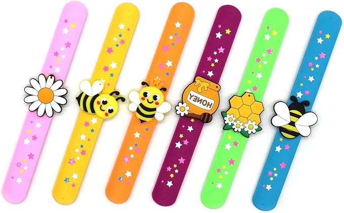Bee Theme Slap Bracelets Party Favors- Bee Silicone Wristbands (6pack) for Boys&Girls Birthday&Bee Theme Party Supplies Carnival Prizes Suit Classroom Exchanging Gifts