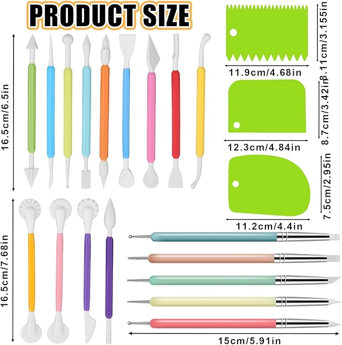 Aiyorse Clay Tools Kit, 21 PCS Polymer Clay Tools, Air Dry Clay Sculpting Tools, Pottery Tools Kit, for Kids, Adults, Pottery Craft, Dotting, Carving, Drawing, Molding, Modeling, Shaping