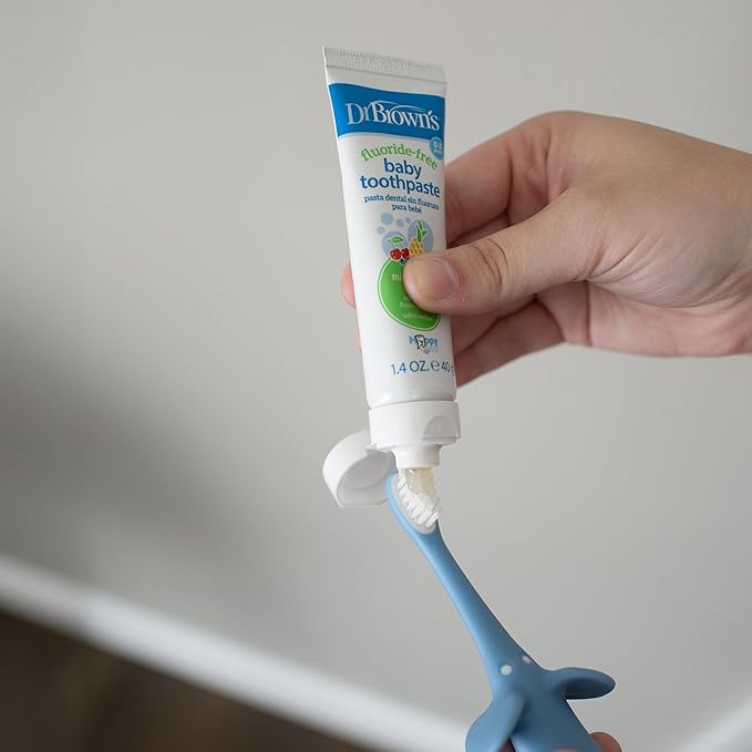 Dr. Brown's Infant-to-Toddler Training Toothbrush, Soft for Baby's First Teeth, Blue Elephant, 0-3 Years