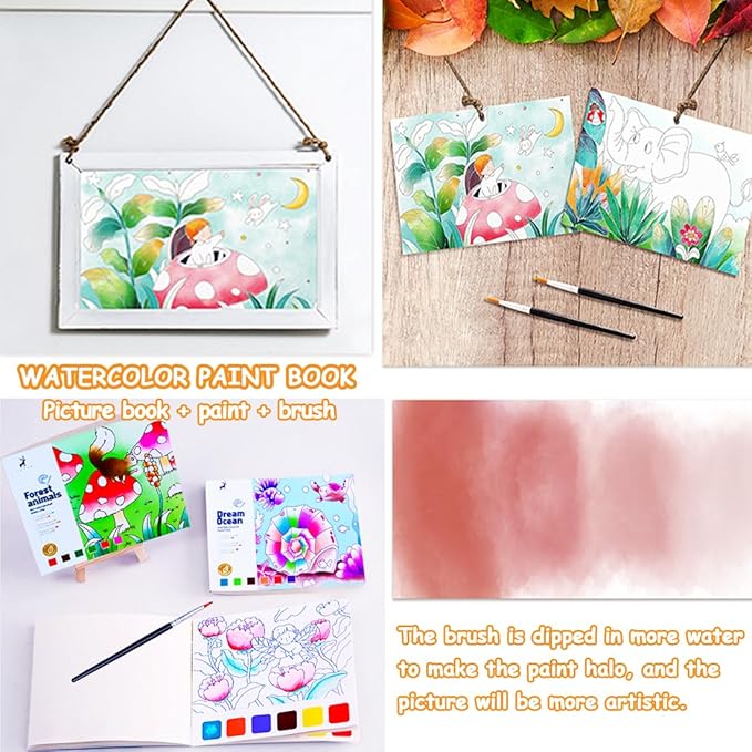 BAOXUE Water Coloring Books for Kids Ages 3 4 5 6 7 8,Pocket Watercolor Painting Book for Toddlers,Arts and Crafts for Boys Girls,Paint with Water Colors Book Kit,Kids Travel Art Set Ages 2-4