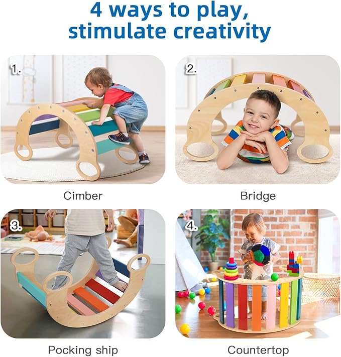 Climbing Toys for Toddlers 1-3,Indoor Wooden Montessori Climbing Set,Rocking Toy Wooden Arch Climber Play Gym for Toddler…