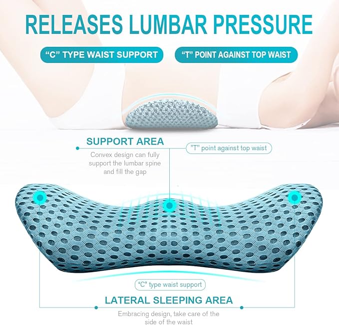 Lumbar Support Pillow for Office Chair, Memory Foam Lumbar Pillow for Lower Back Pain Relief - Black (Blue)