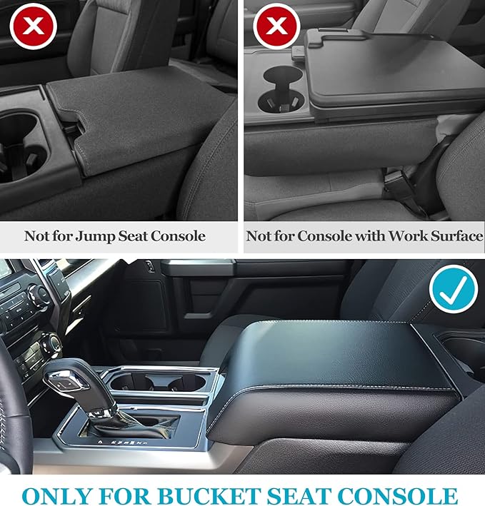 GLOYLEIX Center Console Cover for Ford F150 2015-2020, Armrest Cover for F250 F350 F450 2017-2022, Expedition 2018-2024, PU Leather Car Truck Interior Accessories Middle Console Cover, Bucket Seat