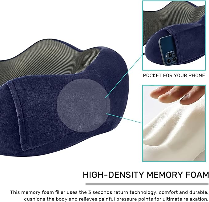 urnexttour Travel Pillow for Airplane-2 Pack Memory Foam Neck Pillows, Soft Support Travel Essentials for Travelling, Sleeping Rest, Car, Train and Home Use(Grey&Blue)