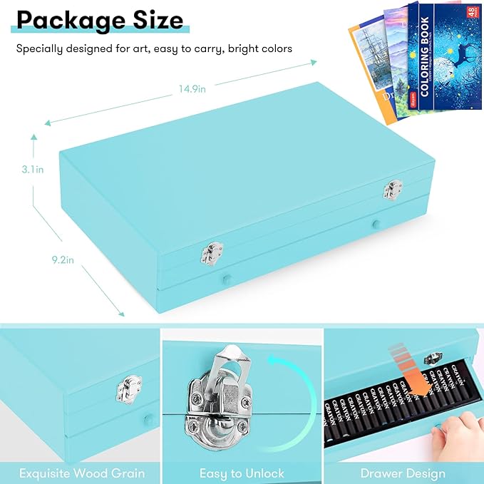 iBayam Arts and Crafts Gifts for Kids 6-14 Year Teens Boys Girls Christmas Gifts, 150-Pack Art Set Kits with 2 Sketch Pads, Coloring Book, 24 Colored Pencils, 24 Oil Pastels, 24 Watercolor, 60 Crayons