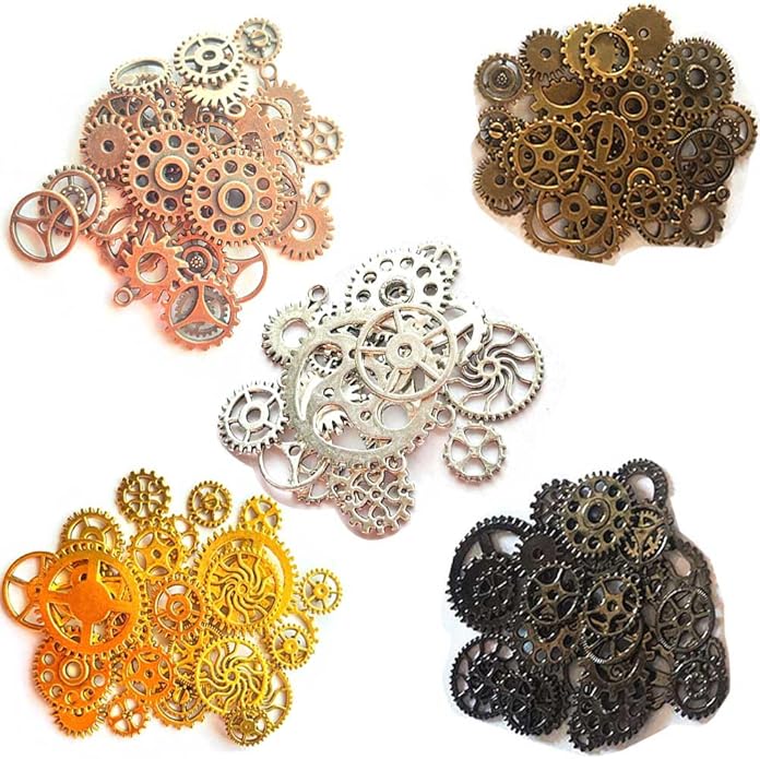 300 Gram Assorted Vintage Antique Steampunk Gears Charms Watch Cog Wheel Sets 5 Color