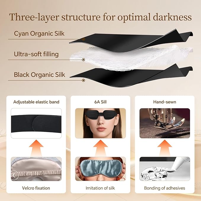 CLOZIA Sleep Mask for Men Women, Adjustable Sleeping Eye Mask, 100% Blocking Eye Masks for Sleep, Soft Comfortable for Travel & Shift Work, Black