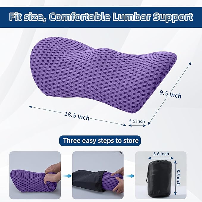 Lumbar Pillow, Memory Foam Lumbar Support Pillow for Office Chair and Car Seat, Ergonomic Streamline Back Pillow for Lower Back Pain Relief, Back Support Pillow for Sitting, Driving, Traveling