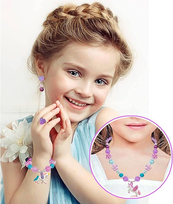 Girl Handbag Purse for Little Girls Kids Pretend Play Dress Up Necklace Hair Accessories Jewelry Set, Light Purple