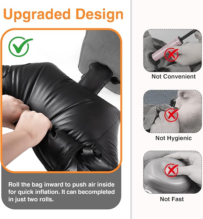 Maliton Inflatable Foot Rest Pillow for Travel,Kids Airplane Bed,Adjustable 3 Layers Height Leg Pillow of Air Travel Essentials,Car, Office, Home - Fast Inflation (Dark Grey)