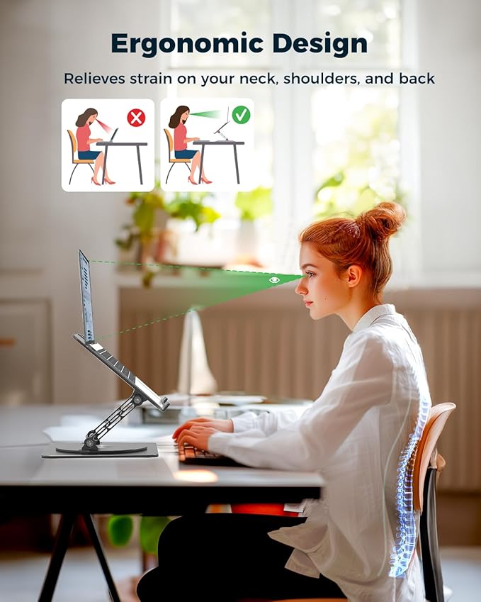 Adjustable Laptop Stand for Desk - Portable Laptop Riser with Rotating Base, Foldable Aluminum Computer Stand, Ergonomic Laptop Holder for MacBook Pro/Air Dell HP Notebook up to 15.6",Purple