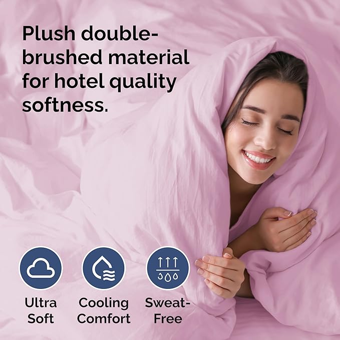 Duvet Cover Full Size Set - Extra Soft Full Size Duvet Cover 80 x 90 with 2 Pillow Shams - Hotel Luxury Easy Care and Fade Free w/Zipper Closures & Ties - Comfy Breathable Bedding Set (Light Pink)