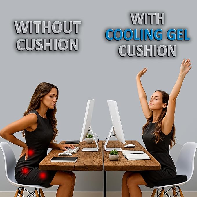 Premium Large Gel Seat Cushion, Memory Foam Seat Cushion for Recliner, Wheelchair, Office Chair, Car, Floor, Dining Chair, Sciatica, Coccyx, Back Pain & Pressure Sore Relief, Design with Ventilation