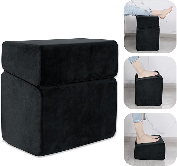 ROYALAY Adjustable Foot Rest Under Desk for Office, High-Density Foam Foot Rest with 3 Adjustable Heights, Ergonomic Footrest with Washable Cover for Home, Airplane, Travel(17 * 11 * 17in, Black)