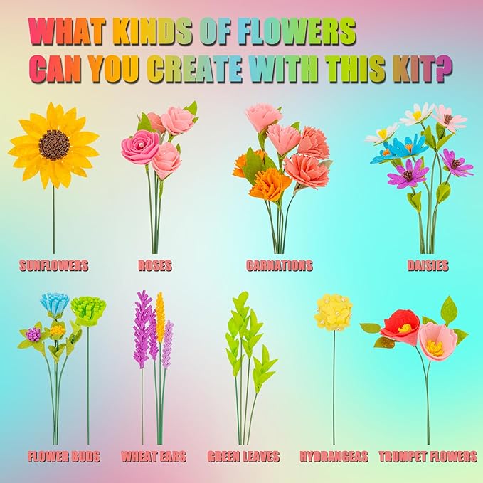 FTBox Crafts Kit for Girls Ages 6-12, Felt Flowers Bouquet and Art Craft Project for Girls, DIY Activity Christmas Birthday Gift for Girls Age 6 7 8 9 10 11 12 Year Old (Wood Vases)