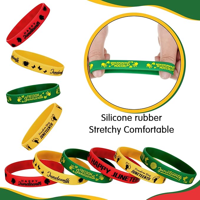 Batiyeer 60 Pcs Juneteenth Rubber Bracelets Black History Month Party Favors Juneteenth Party Supply Decorations Silicone Juneteenth Wristbands for Black Freedom Day June 19th 1865 Goodie Bag Stuffers