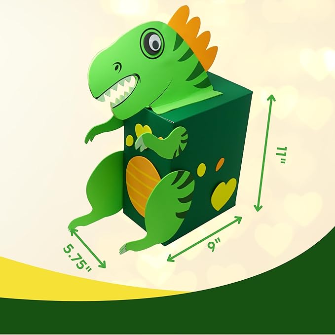 4E's Novelty DIY Dinosaur Valentines Card Box Craft Kit - Makes 1 Valentines Day Crafts for Kids, Valentine Mailbox for Classroom Exchange Party Activity Mail Box Crafts for Kids Girls Boys