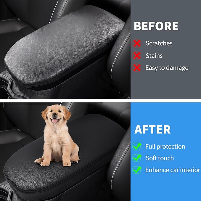 Asgohme Car Center Console Armrest Cover Compatible with Toyota RAV4 2019-2025 Accessories, Premium Leather Arm Rest Box Lid Cover, Middle Console Cover (Black)