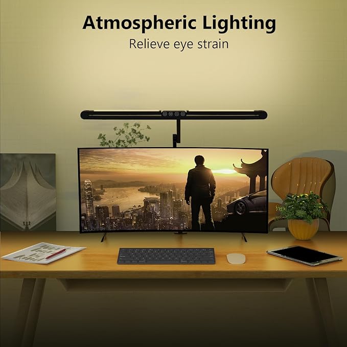 Micomlan 36W Bright Led Desk Lamp with Clamp, 47 Inches Long Architect Desk Lamp Home Office, Dimmable Table Light with Remote Adjustable Monitor Light Bar Tall Office Lighting for Computer Desktop