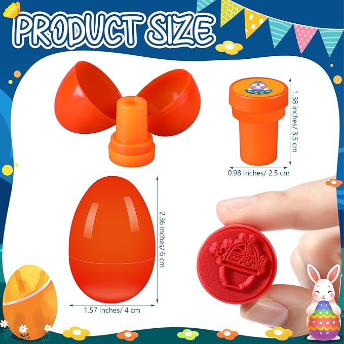 48 Pcs Easter Gifts for Kids Easter Basket Stuffers Easter Eggs Filled Assorted Easter Stamps Plastic Easter Stamp Kit for Kids Self Inking Stamps Gift Basket Filler Easter Hunt Prizes