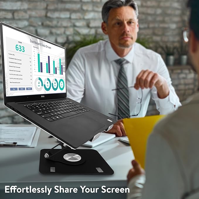 Uncaged Ergonomics Swivel Laptop Stand for Desk, Adjustable Computer iPad Stand for Desk w/ 360 Rotation, Portable Laptop Holder for Home Office Ergonomic Supplies (Black)