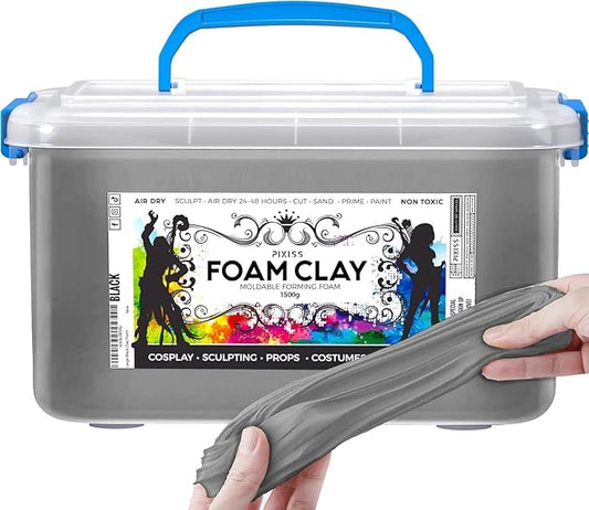 Pixiss Gray Modeling Foam Clay - Premium Gray Foam Air Dry Clay Cosplay Foam for Costumes, 1500 Gram Sculpting Clay for Crafts - Flexible Air Drying Clay Foam (Gray)
