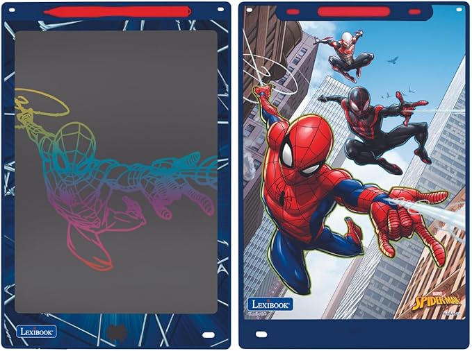 Lexibook, Spider-Man, Magic Slate, Artistic and Creative Toy for Girls and Boys, Multicoloured Drawings, 11" Screen, Includes 1 Stylus and 6 Stencils, Blue, CRT10SP