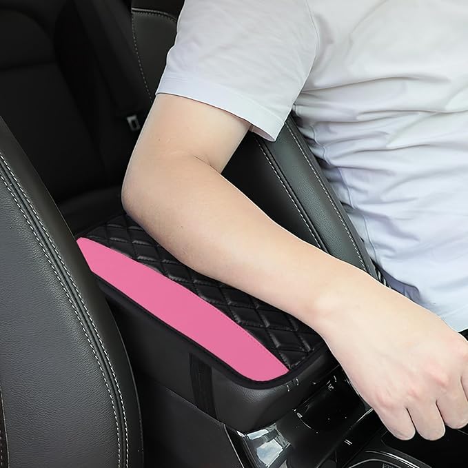 ongfuwu Car Center Console Cushion Pad, 12.72"×7.52" Leather Waterproof Auto Armrest Seat Box Protector, Car Center Console Cover, Universal Interior Decor Car Accessories for SUV Truck (Pink)