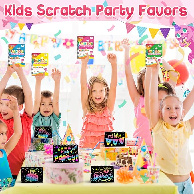 Kids Art Party Favors Gifts: 16 Pack Rainbow Scratch Art Notebook Paper Birthday Party Favor Toy Girls Boys Art Craft Kit Bulk Classroom Goodie Bags Gift Stocking Stuffers Halloween