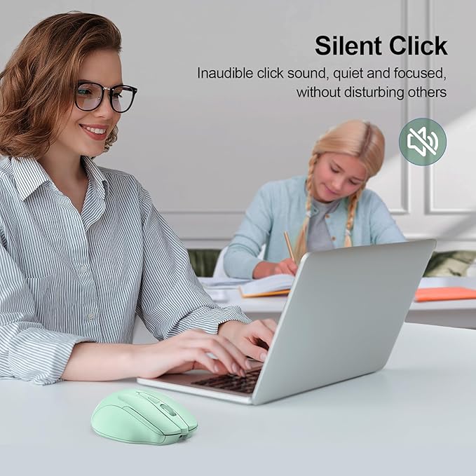 TECKNET Wireless Mouse (BT5.0/3.0 & 2.4G) Rechargeable 4800 DPI Silent USB A & Bluetooth Mouse 6 Buttons, Wide Compatibility - Green