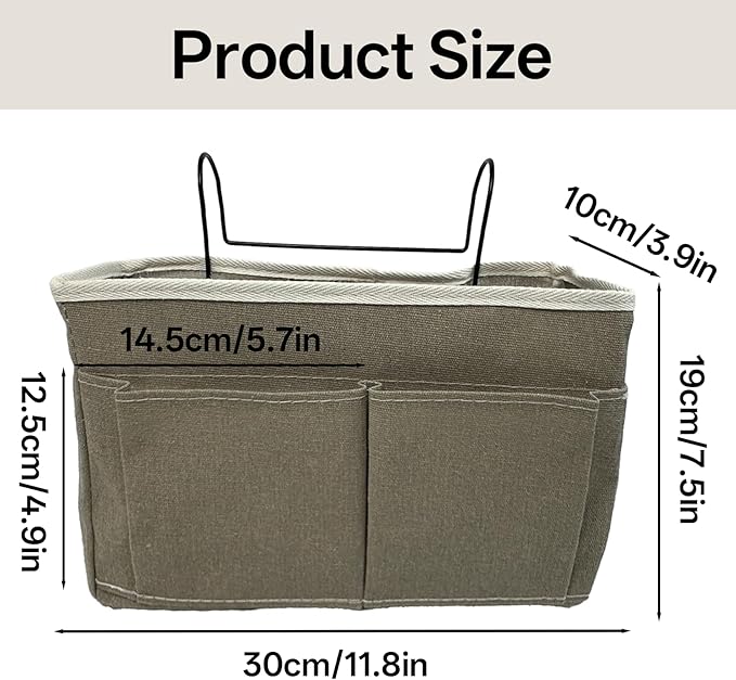 Bedside Caddy, Bedside Storage Bag Hanging Organizer for College Dorm Beds, Hospital Beds, Headboards Bunk Beds, Glasses, Book, Phone, Magazine (Grey)