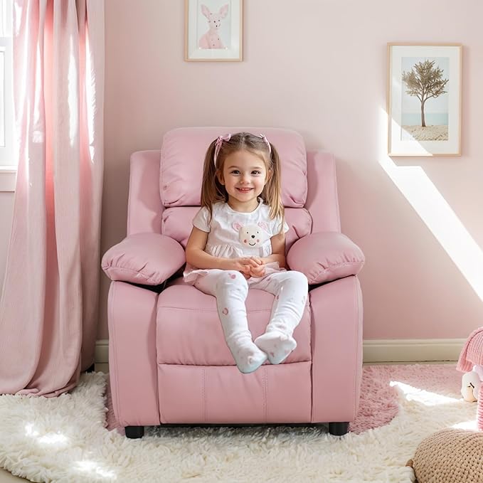 JC Home Macaron Kids Reclining Chair Leather Recliner Sofa Toddler Youth Children Child Ages 2-8