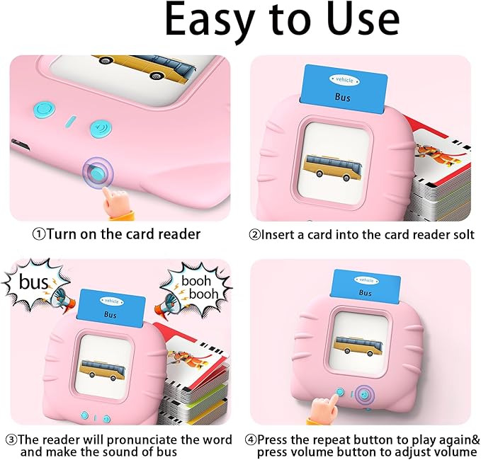 Kidzdo Toddler Audible Flash Cards with Music, Montessori Toys, Pocket Speech Therapy Toys, 600 Sight Words, Alphabet, Numbers 0-100, Phrase, etc, Learning Educational Gifts for 3 4 5 Years Girls